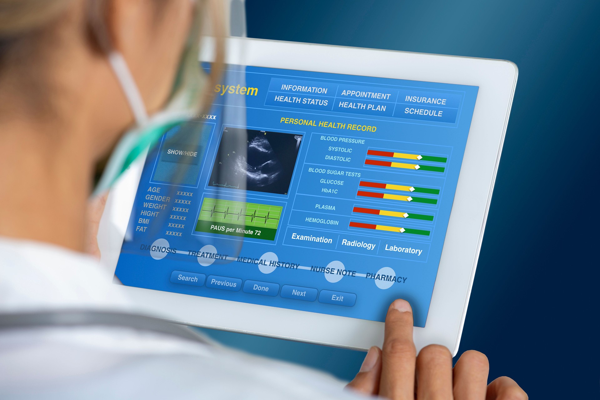 Female doctor working on electronic medical record to check patient information.